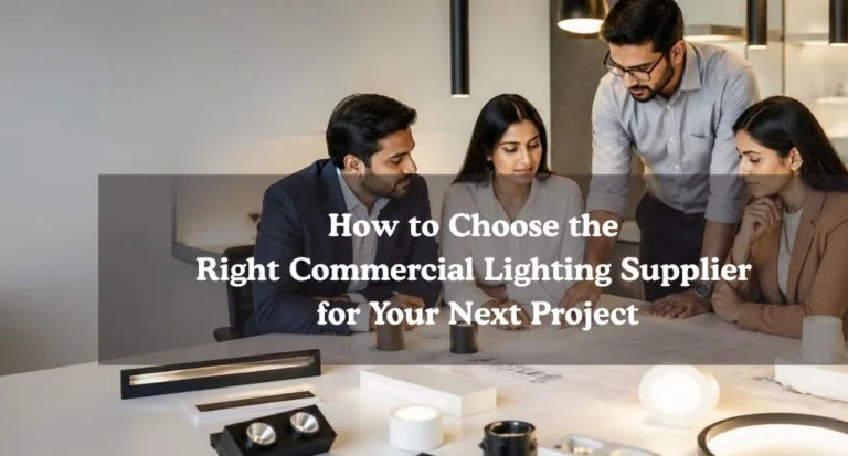Professionals reviewing commercial lighting requirements and project specifications